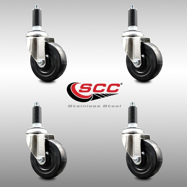 Service Caster 4 Inch 316SS Soft Rubber Wheel Swivel 1-1/8 Inch Expanding Stem Caster Set SCC SCC-SS316EX20S414-SRS-118-4 - main